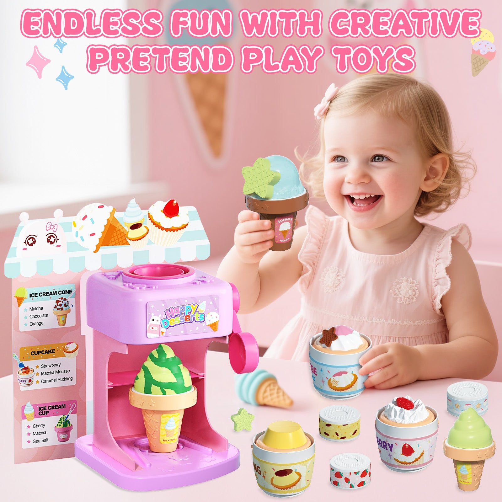 Coffret de Pâtisserie 2-en-1 Changeant de Couleur - Jouet Glace et Gâteau avec Changement de Couleur à l'Eau Glacée, Jouets de Cuisine pour Enfants, Cadeaux d'Anniversaire pour Filles et Garçons