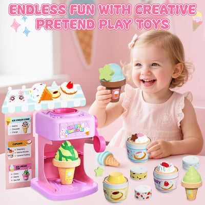 Coffret de Pâtisserie 2-en-1 Changeant de Couleur - Jouet Glace et Gâteau avec Changement de Couleur à l'Eau Glacée, Jouets de Cuisine pour Enfants, Cadeaux d'Anniversaire pour Filles et Garçons