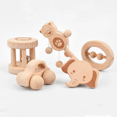 Fidtoy Hochet et jouet de dentition en bois pour bébé – Développement sensoriel et moteur Montessori