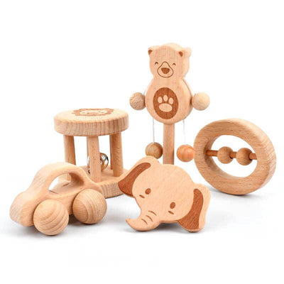 Fidtoy Hochet et jouet de dentition en bois pour bébé – Développement sensoriel et moteur Montessori