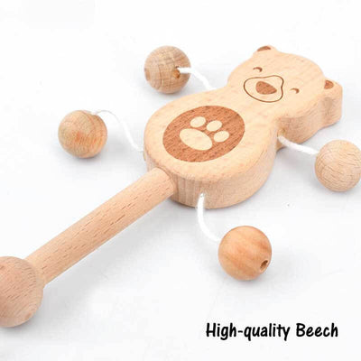 Fidtoy Hochet et jouet de dentition en bois pour bébé – Développement sensoriel et moteur Montessori