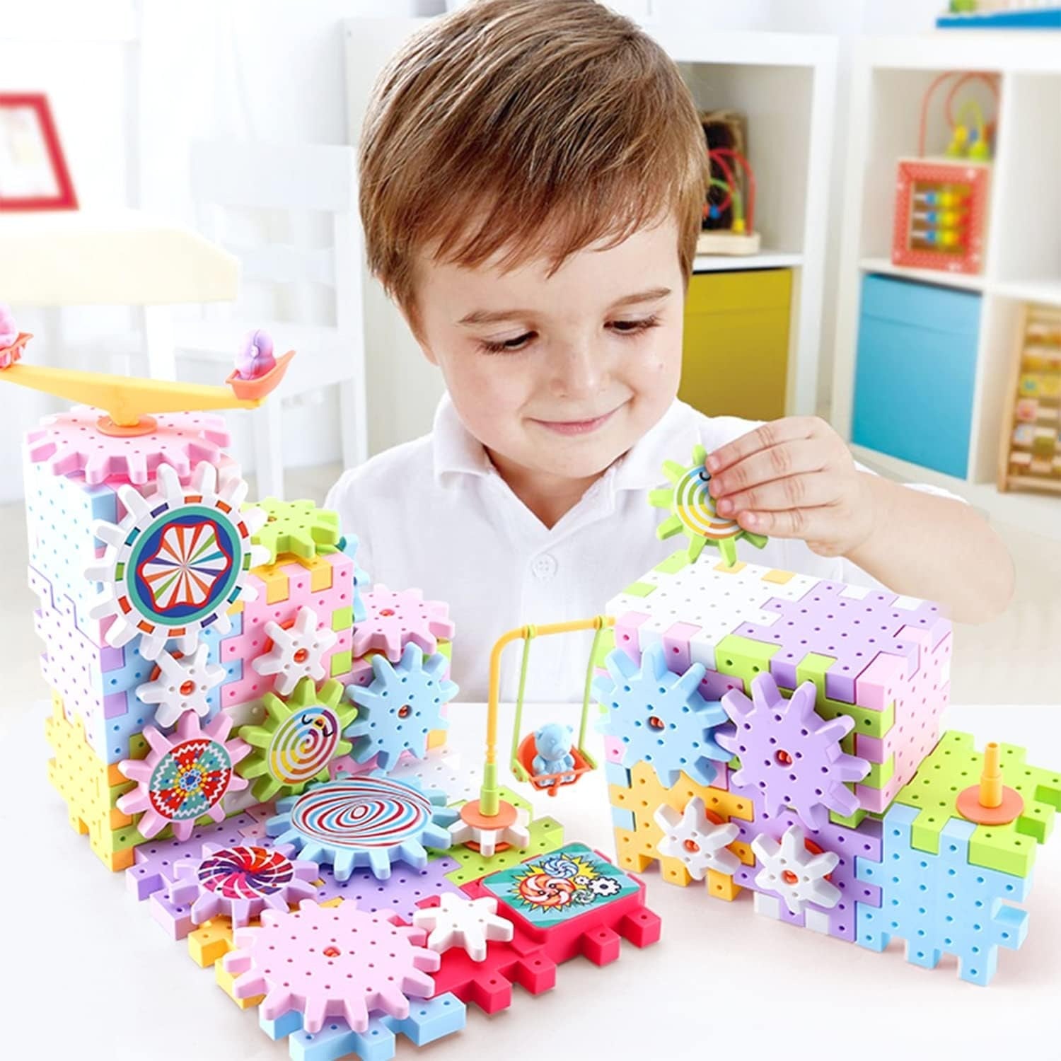 Fidtoy Magical Electronic Interlocking Gear Blocks 83 Pieces STEM Building Toy for Preschool Kids Age 2-6