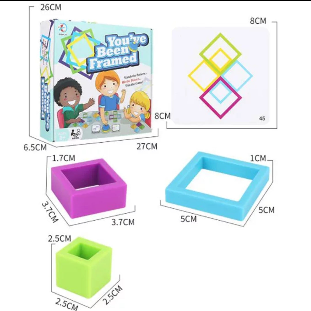 Fidtoy You Have Been Framed Intelligence Game, Pattern Matching Puzzle Game with Colorful Frames, 50 Double-Sided Cards and Buzzer-Style Play for 2-4 Players Ages 6+