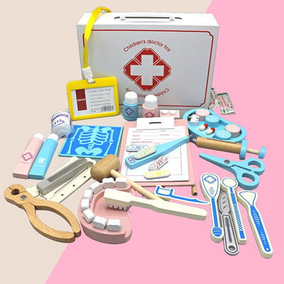 Fidtoy Wooden Children Doctor Pretend Play Set for Kids | 43Pcs Doctor Tool Kit, Medical Role Play Toy, Dentist Accessories, Stethoscope, Doctor Bag & Social Skills Toy Age 2-6
