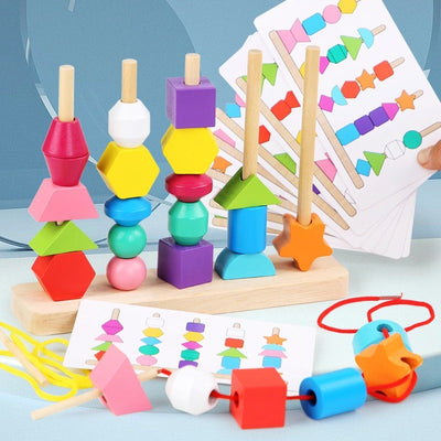 Five Column Sequencing Wooden Puzzle with Lacing - 111