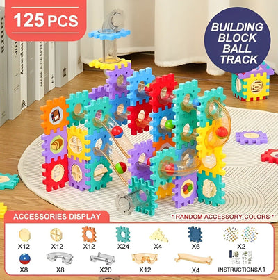 Fidtoy Pipeline Marble Ball Track Connecting Building Blocks 125pcs STEM Marble Run Construction Toy for Kids Ages 3+