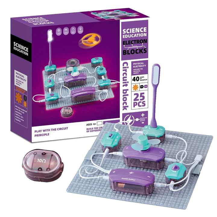 Fidtoy Science Education Electronic Circuit Blocks 25 Pieces for Kids Ages 6+, STEM Physics Circuit Experiment Kit with 40 Experiments, Easy-Connect Circuit Boards, Hands-On Electronics Learning Toy