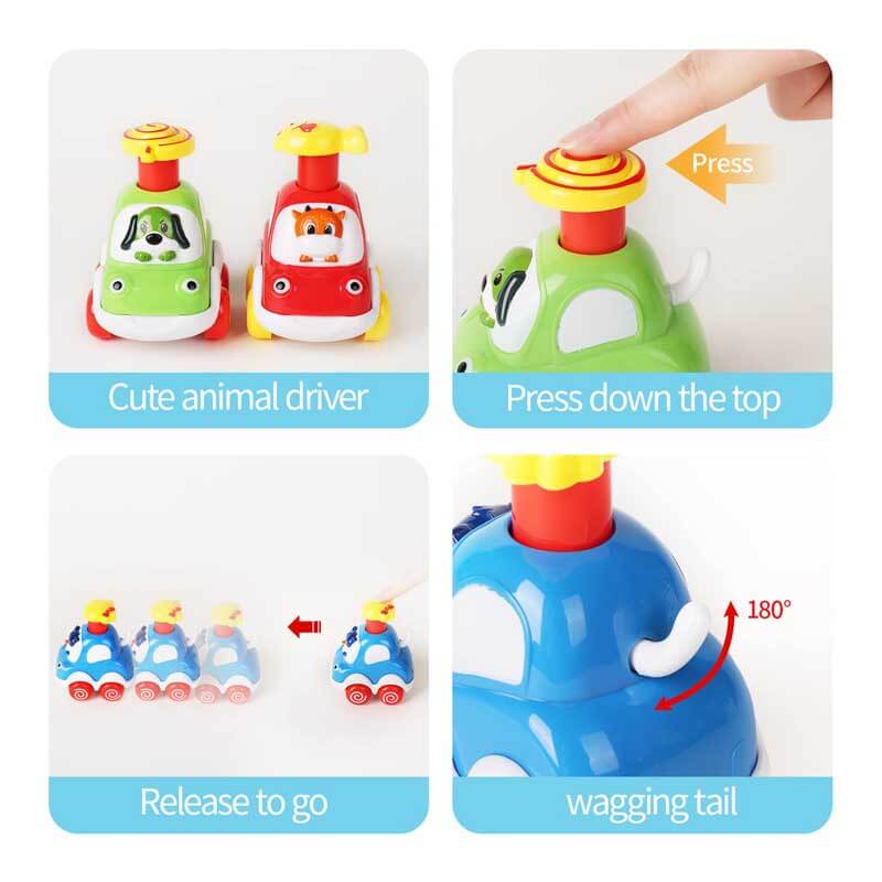 Fidtoy Press-to-Go Animal Car Toy Set for Toddlers 2+ 4Pcs | Motor Skill & Color Learning
