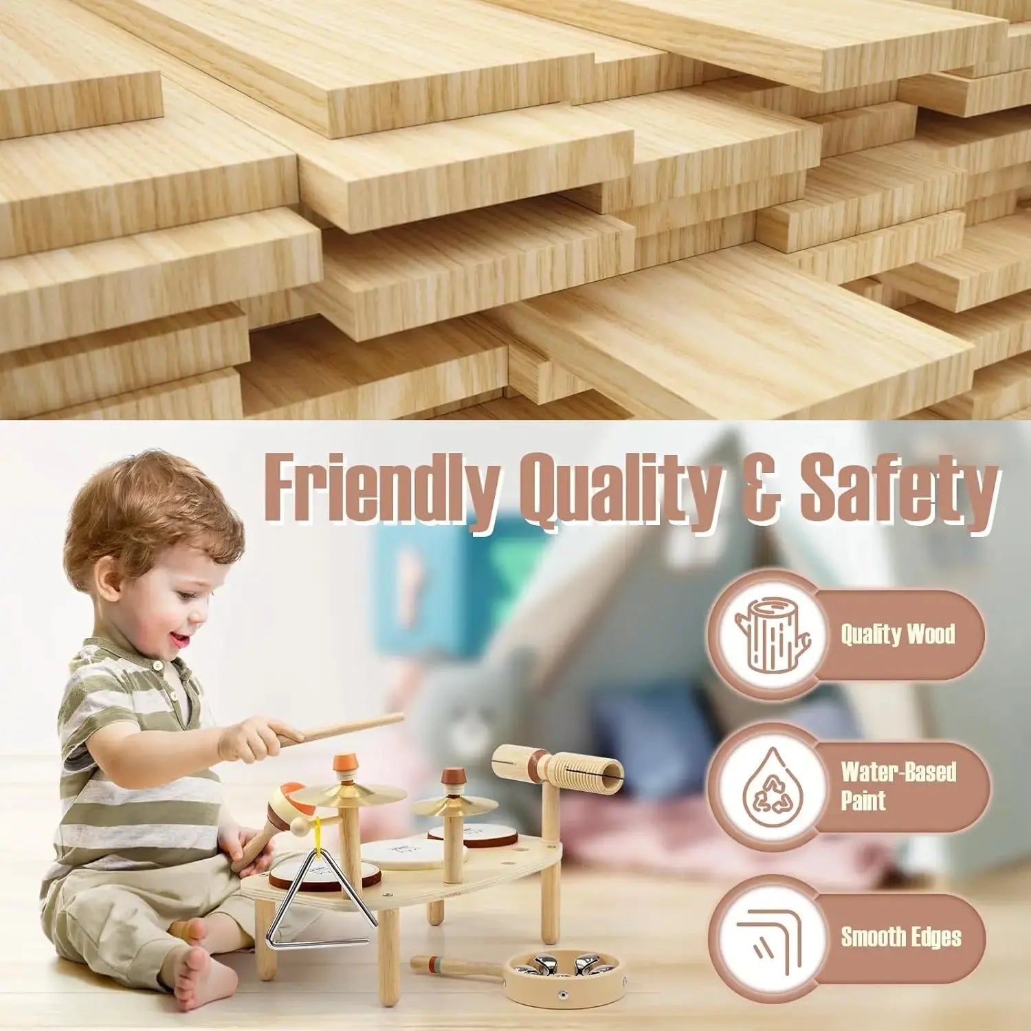 Rhythm Station – Table Musicale et Set de Tambours en Bois 11-en-1