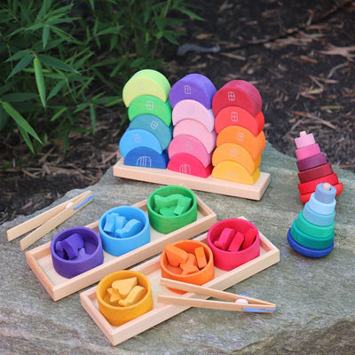 Fidtoy Blocs de construction en bois Lune à empiler, jouet d'équilibre arc-en-ciel pour enfants