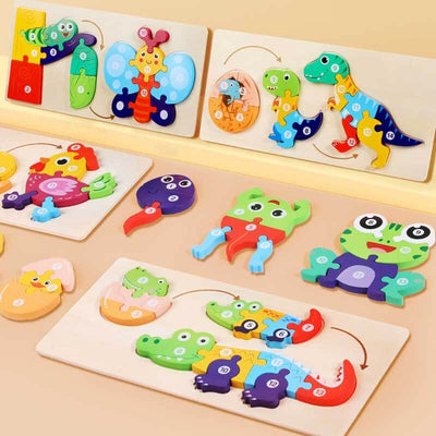 Fidtoy Wooden Animal Puzzle Set – Animal Shapes Toddler Learning Toy