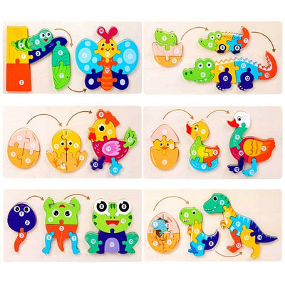 Fidtoy Wooden Animal Puzzle Set – Animal Shapes Toddler Learning Toy