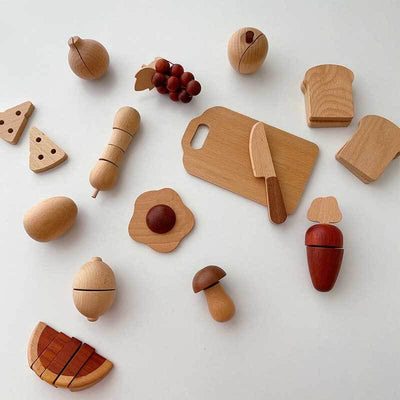 Fidtoy Wooden Play Kitchen Accessories – 15-Piece Pretend Cooking Set for Toddlers