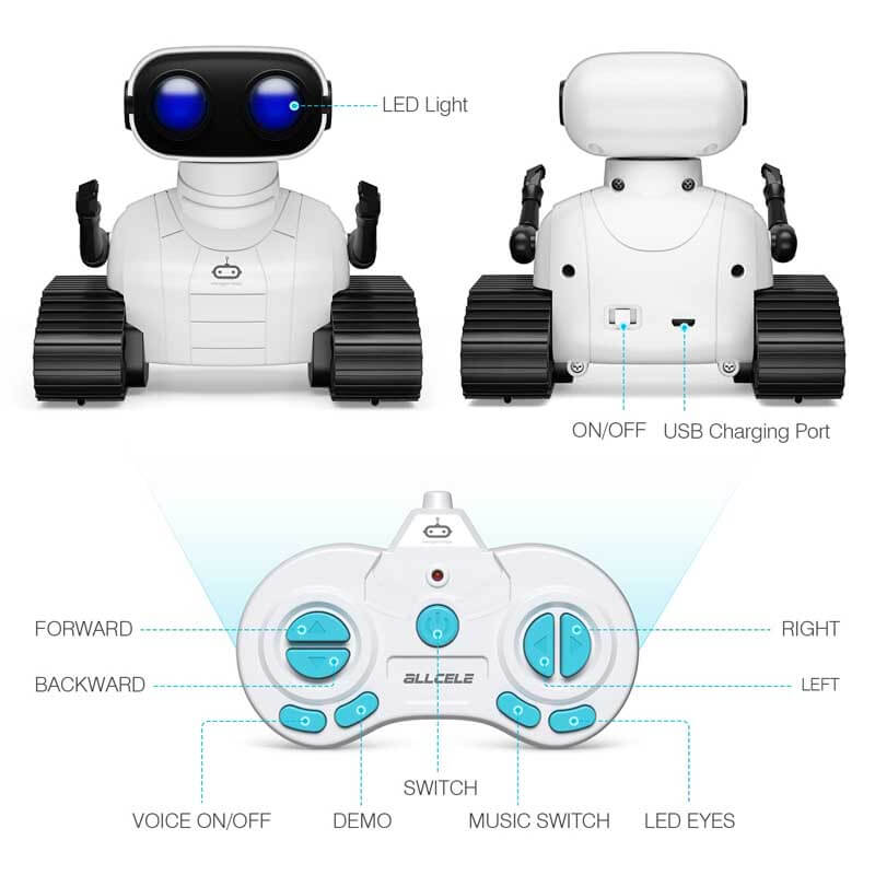 Fidtoy RC Robot Toy for Kids Remote Control Robot with LED Eyes Music Voice Interactive Dancing Robot Rechargeable Educational Toy