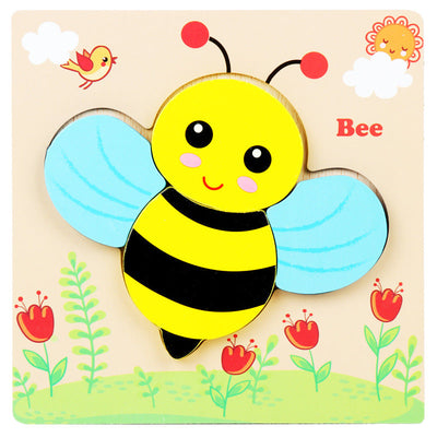 Basic Kids Starter Puzzle Various Designs Bear, Airplane, Butterfly, Bee, Ladybug, Boat Wooden Puzzle