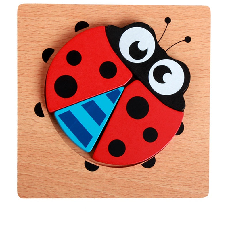 Basic Kids Starter Puzzle Various Designs Bear, Airplane, Butterfly, Bee, Ladybug, Boat Wooden Puzzle