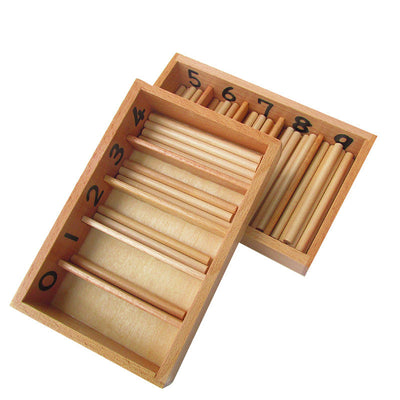 Boîte de fuseaux Montessori standard et bâtonnets de comptage mathématiques sur plateau