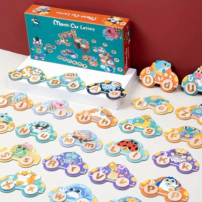 Fidtoy Wooden Animal Letters Car Cognitive Matching Card for Kids | Alphabet Spelling Car Game, Animal Recognition, Letter Learning, Word Matching, Fine Motor & Parent-Child Toy Age 3+