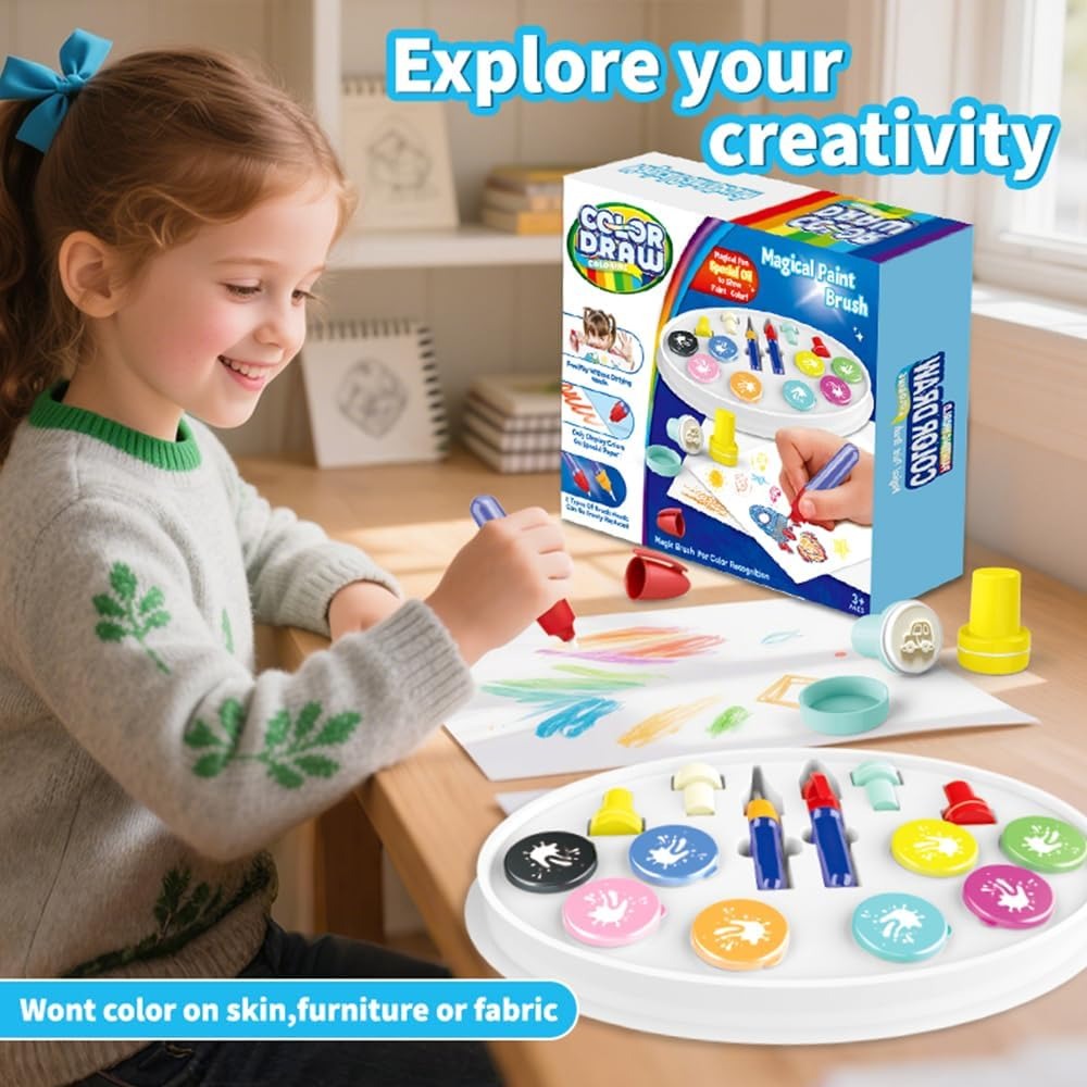 Fidtoy Mess Free Magic Light Brush Painting Station Art Kit for Kids Creative Play