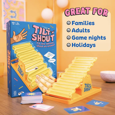 Fidtoy Tilt ’n’ Shout Speedy Seesaw Family Board Game for Kids & Adults | Plastic Party Game, 150 Category Cards, Interactive Marble Timer, Team Communication & Fast Answer Challenge Age 10+