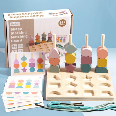 Fidtoy Jeu de tri et d'enfilage en bois Montessori pour développer la motricité fine des enfants de 2 à 6 ans