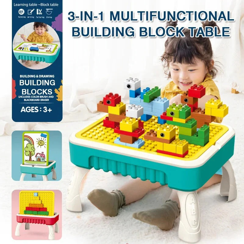 Fidtoy 3 In 1 Multifunctional Briefcase Building Blocks Table, Plastic Portable Building Table and Drawing Board Set, Fine Motor Creative Play Toy Ages 3+
