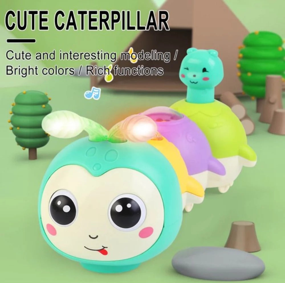 Fidtoy Magnetic Cute Electric Caterpillar Baby Toy with Light Sound for Babies Crawling Sensory Play Age 6M+