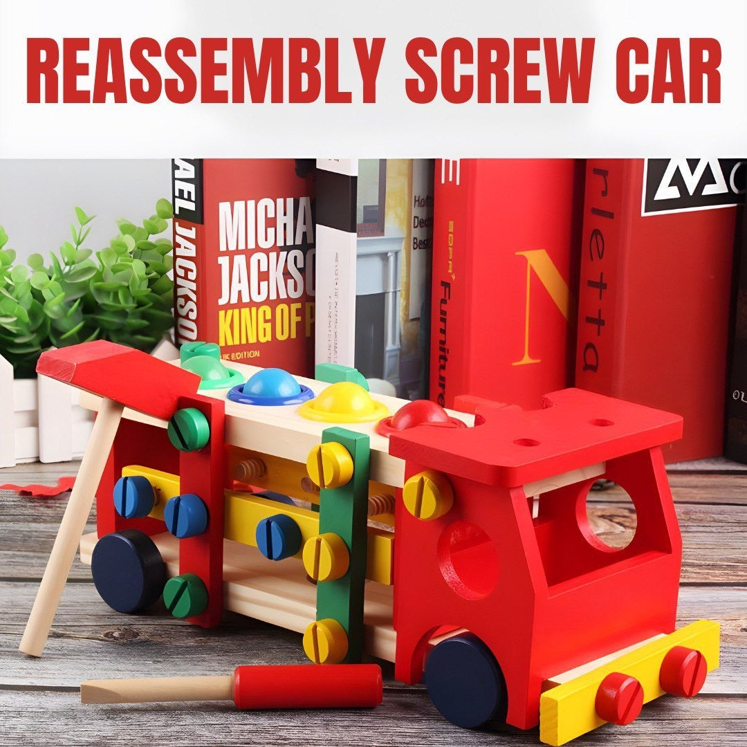Fidtoy Wooden Reassembly Nut Screw Car Kit Take Apart Vehicle Building Toy for Kids Ages 3 to 8