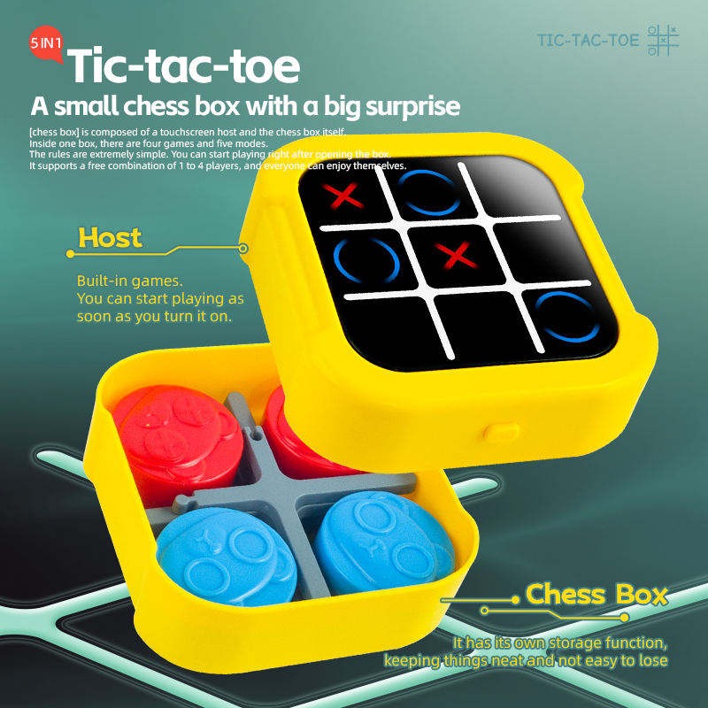 Fidtoy 5-in-1 Electronic Touch Tic Tac Toe Puzzle Game for Kids, Rechargeable Portable Strategy Game Box with Memory Master, Whack-a-Mole, Melody Play and Two-Player Tic Tac Toe Age 3+