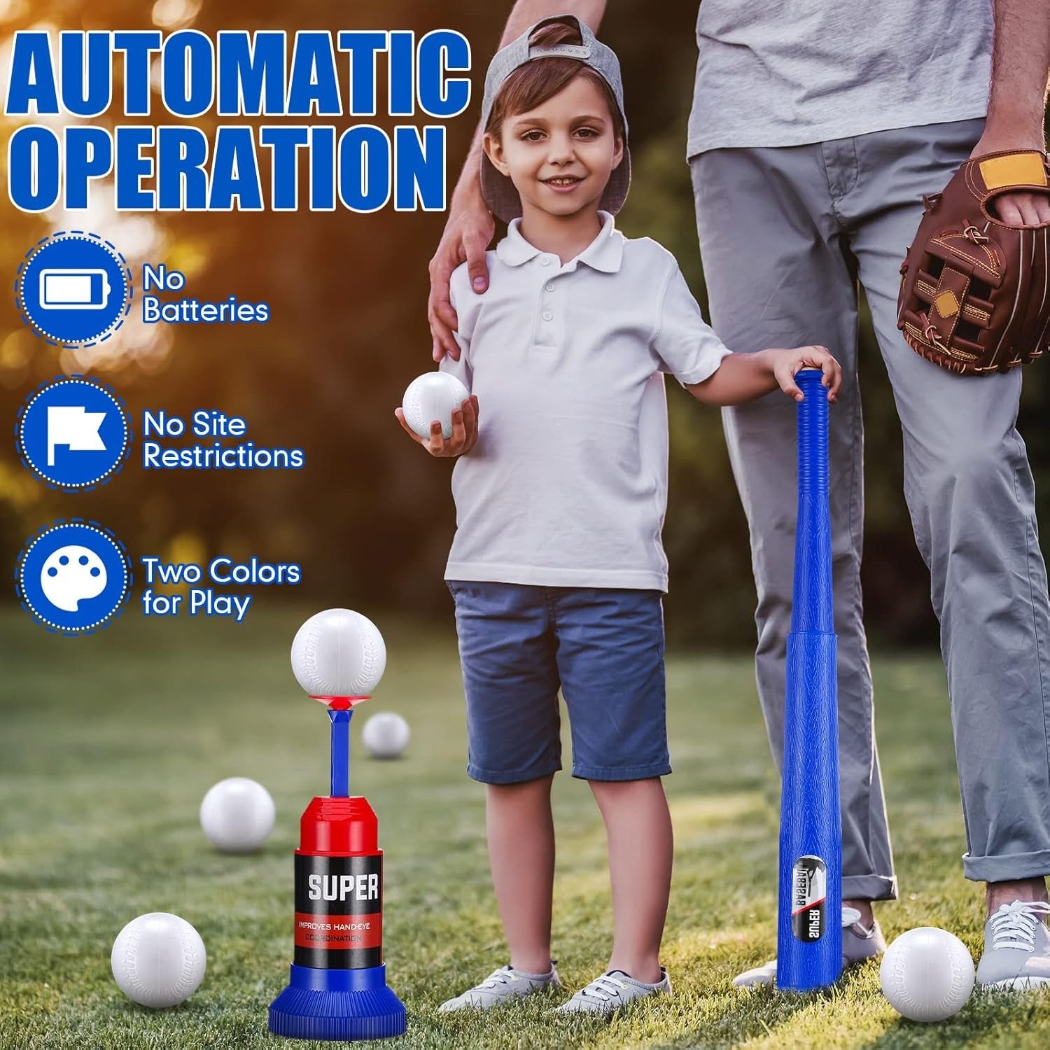 Fidtoy Baseball Sports Play Set For Kids  Beginner T Ball Batting Toy Set with Launcher, Bat and Soft Baseballs for Outdoor Practice
