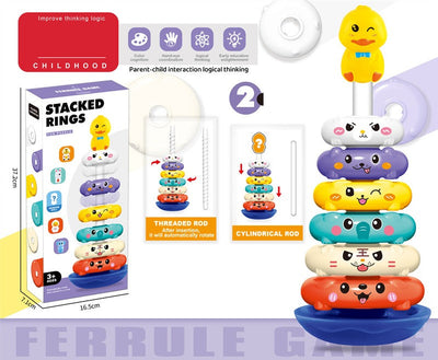 Fidtoy 2in1 Rotating and Stacked Rings for Toddlers, Plastic Animal Stacking Rings Toy, Fine Motor Sensory Learning Toy Ages 12+ Months