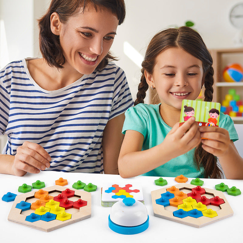 Fidtoy Honeycomb Wooden Puzzle Challenge for Kids Multiplayer Pattern Matching Game