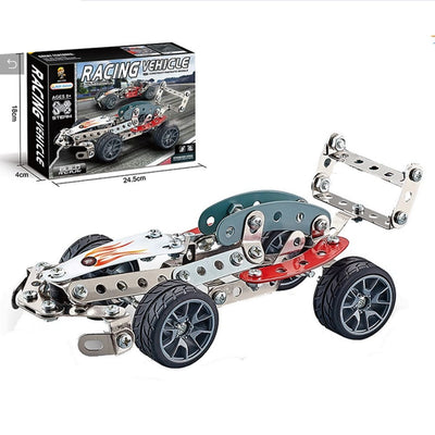 Fidtoy STEAM Racing Vehicle Steel Construction Model Kit for Kids Ages 8+, 105-Piece Metal Race Car Building Toy with Screws and Nuts