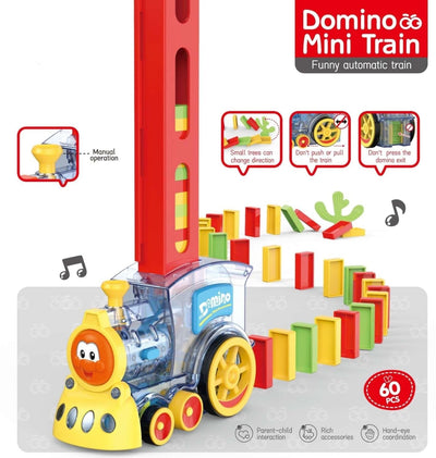 Tren automático eléctrico de dominó con luz y sonido - 60 piezas