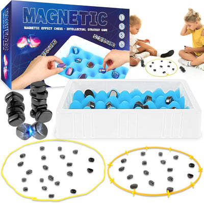 Jeu de société familial Fidtoy Magnetic Effect Chess Stone, Jeu de stratégie en pierre magnétique avec plateau en éponge, corde de jeu et sac de rangement, Jeu de société de logique familiale pour les 3 ans et plus