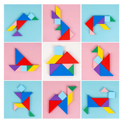 Fidtoy Casse-tête Tangram 3 en 1, Puzzle en Bois de Véhicules, Jeu d'apprentissage pour la Reconnaissance des Couleurs et la Motricité Fine, dès 3 Ans