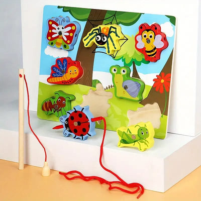 Fidtoy Puzzle magnétique 3D coloré à lacer - Design aléatoire, Puzzle de pêche et de laçage magnétique en bois, Jouet d'apprentissage précoce pour la motricité fine et l'association des couleurs, Âges 2-6