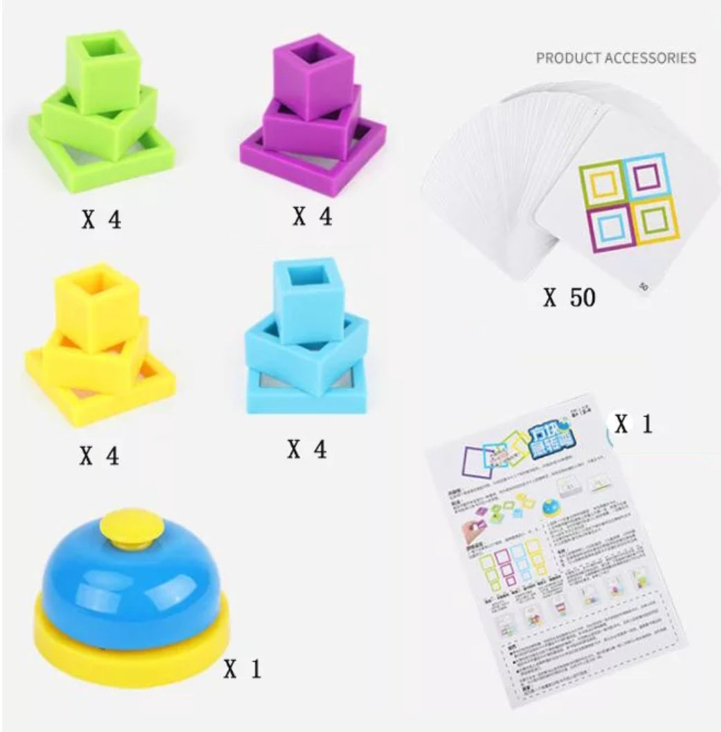 Fidtoy You Have Been Framed Intelligence Game, Pattern Matching Puzzle Game with Colorful Frames, 50 Double-Sided Cards and Buzzer-Style Play for 2-4 Players Ages 6+