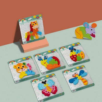 Fidtoy Puzzle 3D Mignon Animal - Modèle Aléatoire, Puzzle en Bois pour Tout-petits, Compétences Spatiales Préscolaires et Jouet d'apprentissage Précoce pour les 2-6 Ans