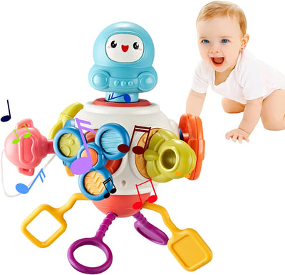 Fidtoy 8-en-1 Ensemble de Jeu d'Activités Multifonctionnel Occupé sur le Thème de l'Espace pour Tout-Petits, Cube d'Activités Sensorielles Montessori avec Boutons, Engrenages, Cordons à Tirer et Curseurs