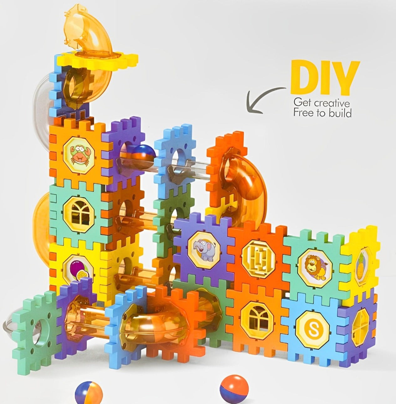 Fidtoy Pipeline Marble Ball Track Connecting Building Blocks 125pcs STEM Marble Run Construction Toy for Kids Ages 3+