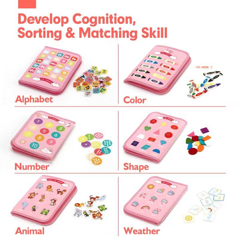 Fidtoy 8-in-1 Montessori Busy Board for Toddlers | Portable Felt Activity Toy for Learning Life Skills