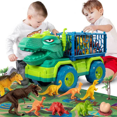 Fidtoy Dinosaur Transport Truck Playset with 15 Realistic Dinosaurs and Activity Mat – STEM Imaginative Toy for Kids