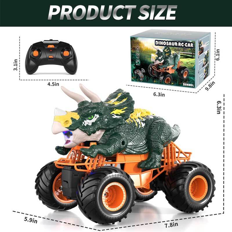 Fidtoy Remote Control Dinosaur Car Toy with Spray Lights Sound 2.4GHz RC Dino Truck for Kids Outdoor Indoor Racing Toy