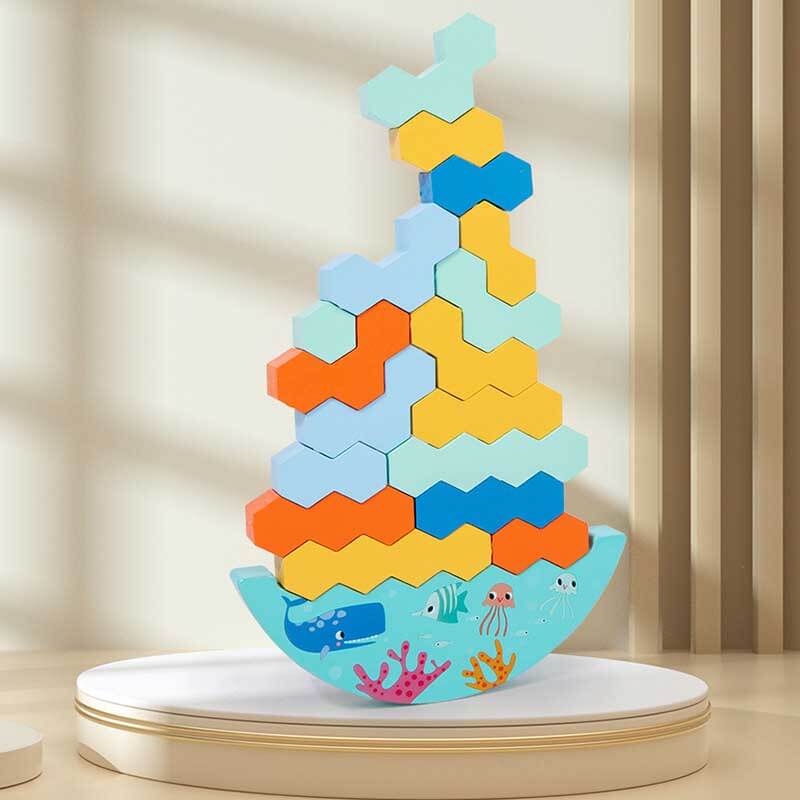Fidtoy Balance Stacking Board Game Wooden Blocks with Dice