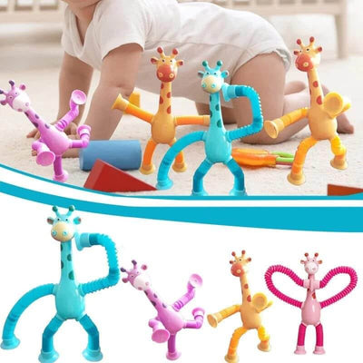 Jouet Girafe Télescopique Ventouse Fidtoy - Jouet Sensoriel avec Lumières LED et Tubes Rétractables