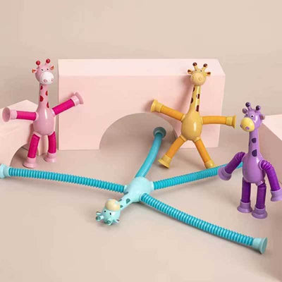 Jouet Girafe Télescopique Ventouse Fidtoy - Jouet Sensoriel avec Lumières LED et Tubes Rétractables
