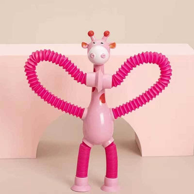 Jouet Girafe Télescopique Ventouse Fidtoy - Jouet Sensoriel avec Lumières LED et Tubes Rétractables