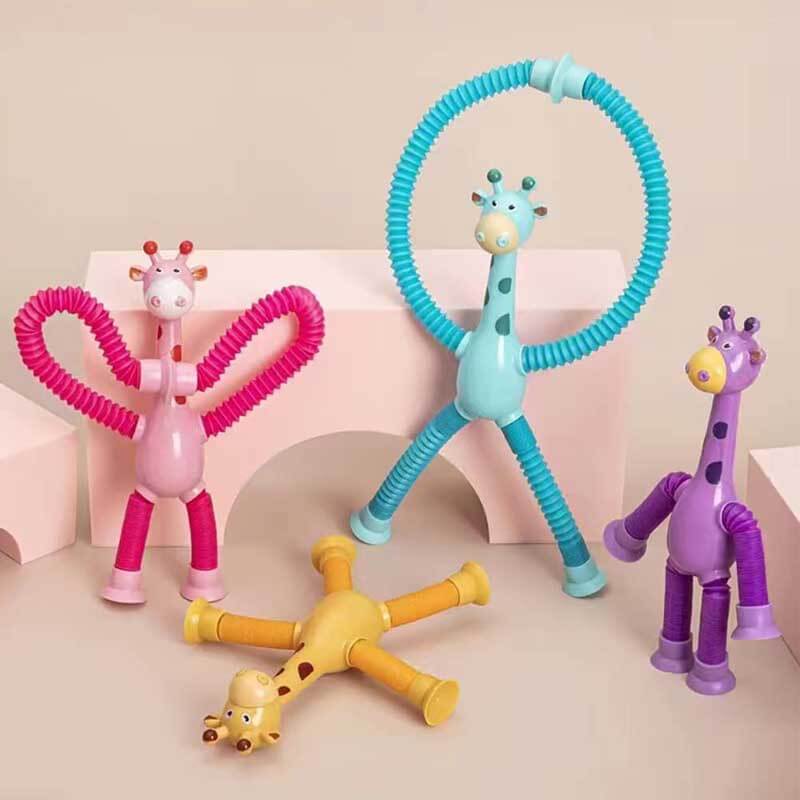 Jouet Girafe Télescopique Ventouse Fidtoy - Jouet Sensoriel avec Lumières LED et Tubes Rétractables