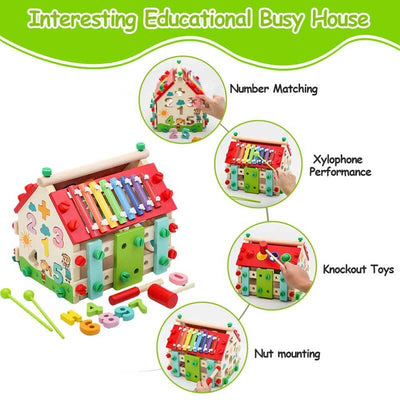 Fidtoy Cube d'activités en bois Montessori pour tout-petits, maison d'activités multi-apprentissage